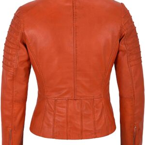 Orange Women's Stylish Biker Leather Jacket