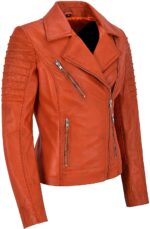 Orange Women's Stylish Biker Leather Jacket