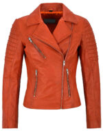 Orange Women's Stylish Biker Leather Jacket