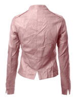 Pale Pink Biker Cropped Leather Jacket