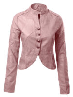 Pale Pink Biker Cropped Leather Jacket