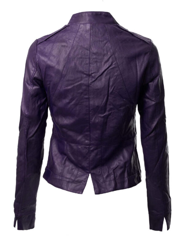 Purple Biker Cropped Leather Jacket