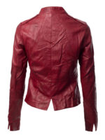 Red Biker Cropped Leather Jacket