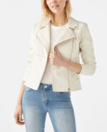 Studded White Moto Leather Jacket