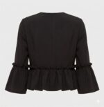 Women's Black Peplum Style Ruffle Trim Open Front Jacket Back