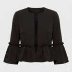 Women's Black Peplum Style Ruffle Trim Open Front Jacket Front