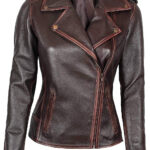 Distressed Brown Nellie Leather Biker Jacket