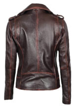 Women's Brown Distressed Leather Jacket back