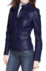 Women's Dark Blue Quilted Biker Jacket