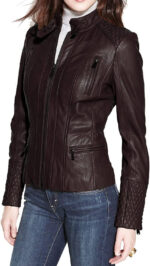 Women's Dark Brown Quilted Biker Jacket