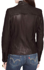 Women's Dark Brown Quilted Biker Jacket