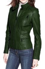 Women's Dark Green Quilted Biker Jacket