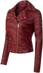 Women's Red Zipper Closure Biker Jacket