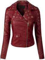 Women's Red Zipper Closure Biker Jacket