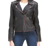 Asymmetrical Leather Cycle Jacket With Rubbed Edges