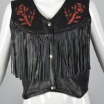 Black Red Rose Leather Vest