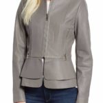 Classic Zippered Women Peplum Leather Jacket