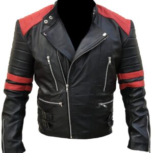 Men’s Classic Biker Red and Black Leather Jacket