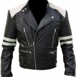 Men's Classic Biker White and Black Leather Jacket