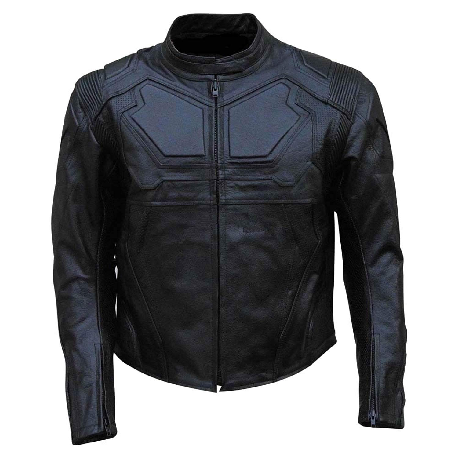 Front view of Men’s Oblivion leather motorcycle jacket with clean futuristic design Front view of Men’s Oblivion leather motorcycle jacket with clean futuristic design