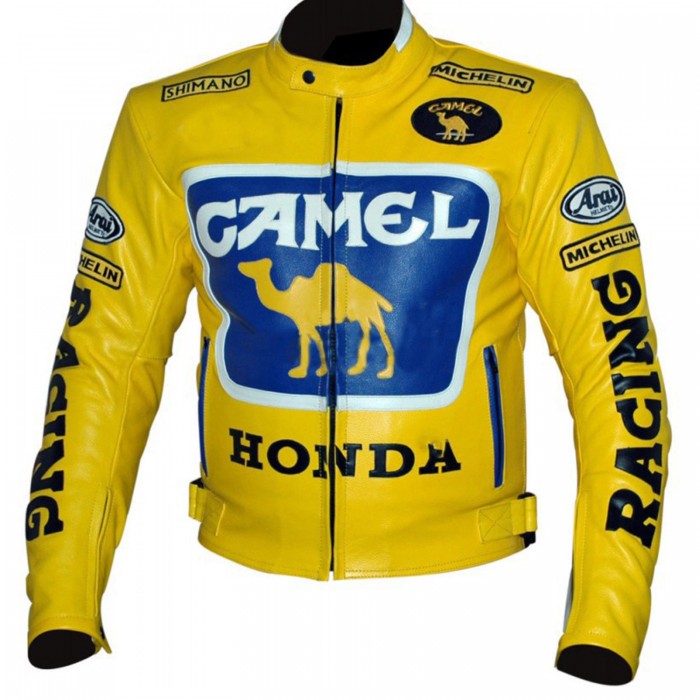 mens-yellow-honda-camel-racing-motorcycle-leather-jacket (1) Men's Yellow Honda Camel Racing Motorcycle Leather Jacket - Image 1