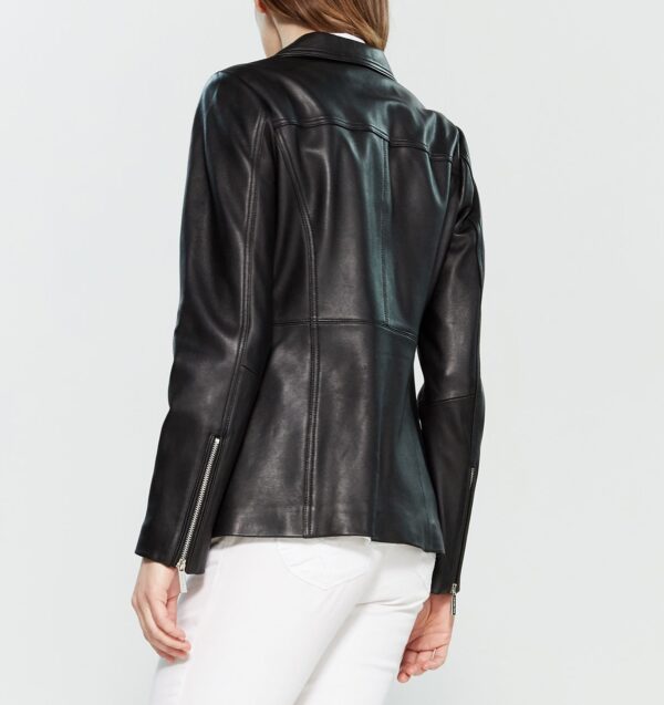 Petite Stand Collar Leather Jacket - Image 2
