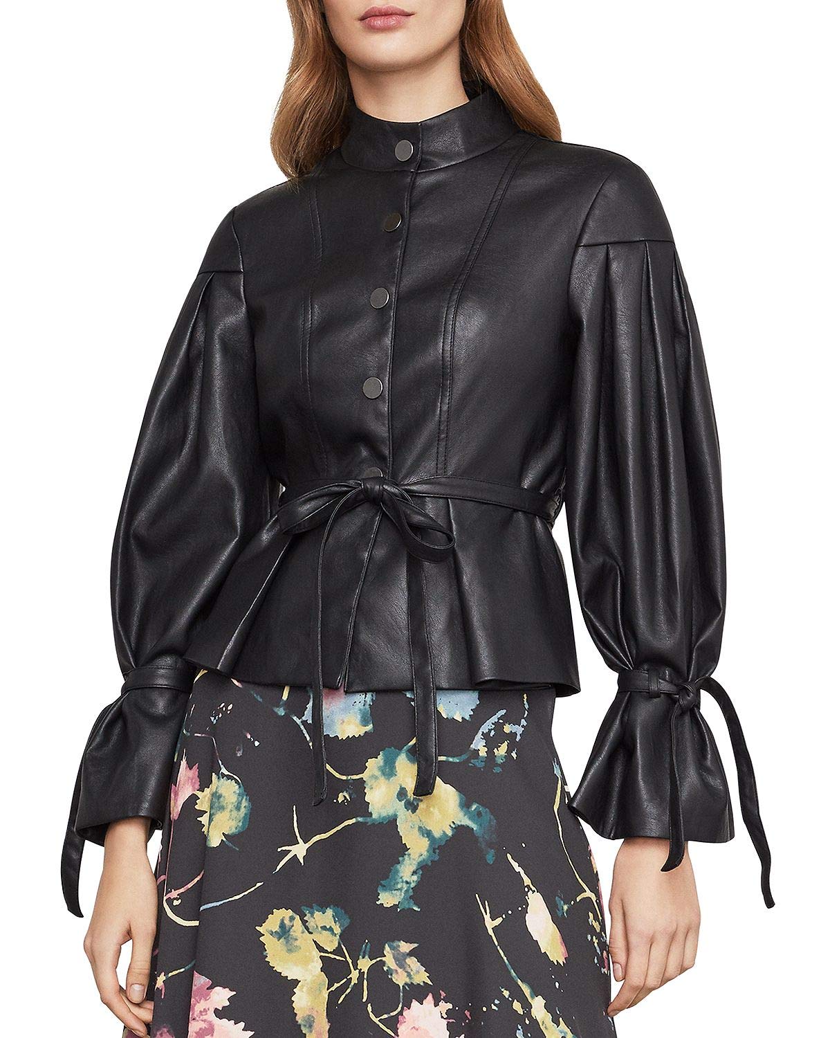 pleated-sleeve-women-leather-peplum-jacket (2) Pleated Sleeve Women Leather Peplum Jacket - Image 1