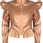 Plus Size Zip Up Ruffle Shoulder  Leather Jacket
