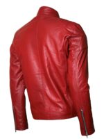 Silver Zipper Biker Red Leather Jacket Men's - Image 2