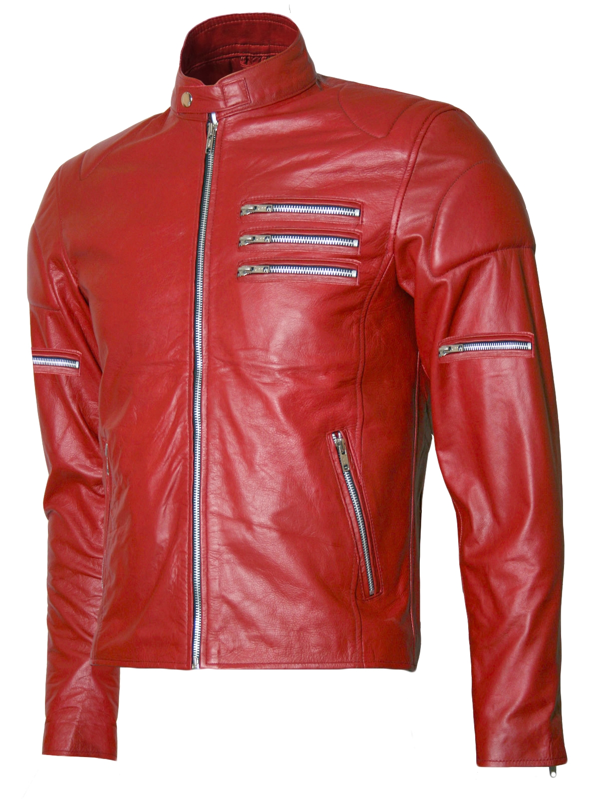 silver-zipper-biker-red-leather-jacket-mens (2) Silver Zipper Biker Red Leather Jacket Men's - Image 1