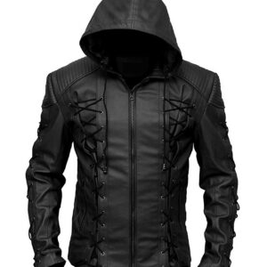 Stephen Amell Roy Harper Arrow Season 3 Black Hoodie Leather Jacket