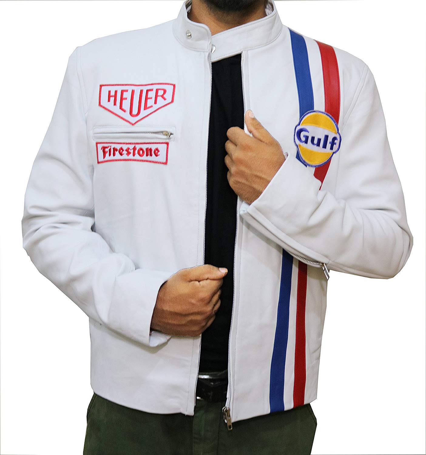 Steve McQueen Le Mans Gulf White Leather Jacket
