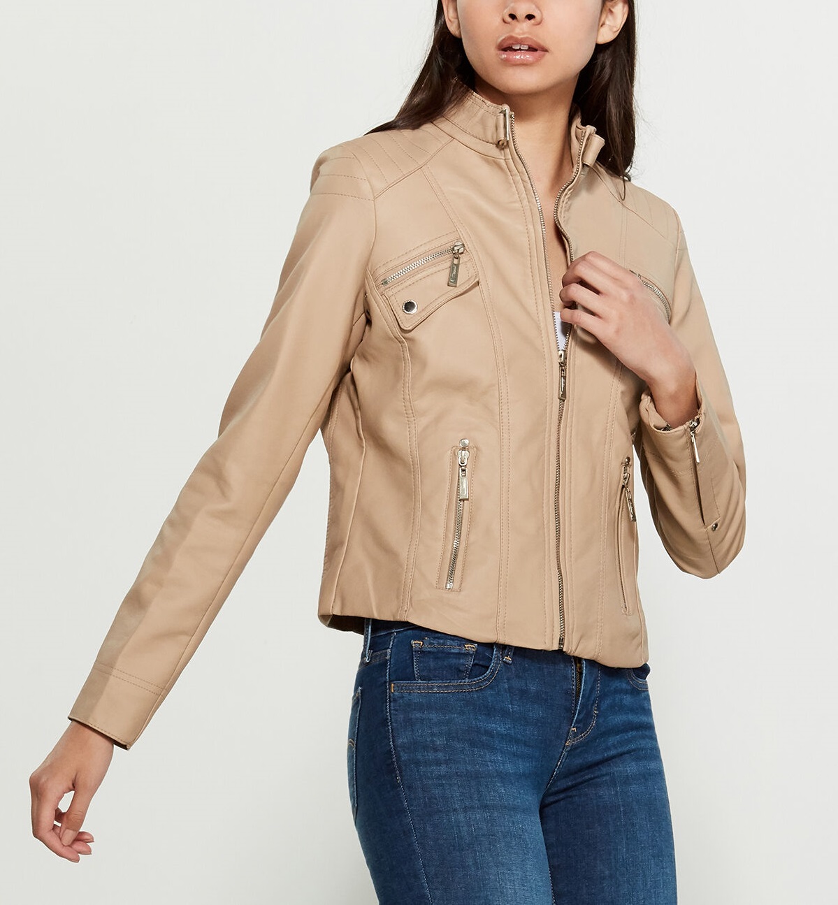 vegan-light-brown-leather-moto-jacket (1) Vegan Light Brown Leather Moto Jacket - Image 1