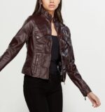 Vegan Maroon Leather Moto Jacket