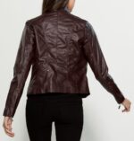 Vegan Maroon Leather Moto Jacket - Image 2