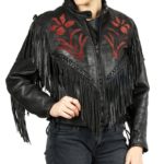 Vintage 80s/90s Cropped Fitted Black Leather Fringed Motorcycle Jacket