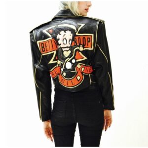 Vintage Black Leather Motorcycle Jacket with Betty Boop
