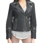 Vintage Studded Black Asymmetrical Leather Jacket