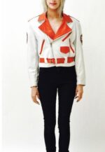 Vintage White Red Leather Motorcycle Jacket - Image 3