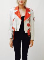 Vintage White Red Leather Motorcycle Jacket - Image 2
