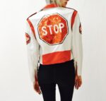 Vintage White Red Leather Motorcycle Jacket