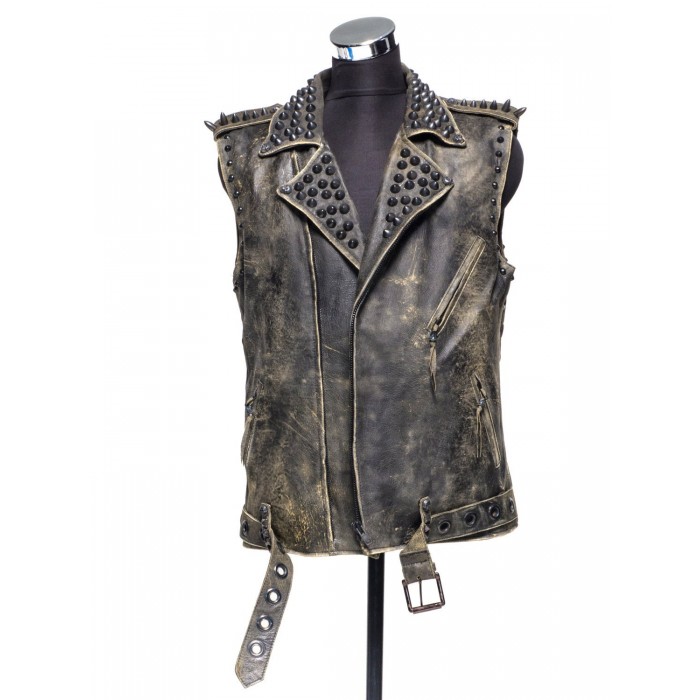 women-spiked-studded-distressed-leather-biker-vest (1) Women Spiked Studded distressed leather Biker Vest - Image 1