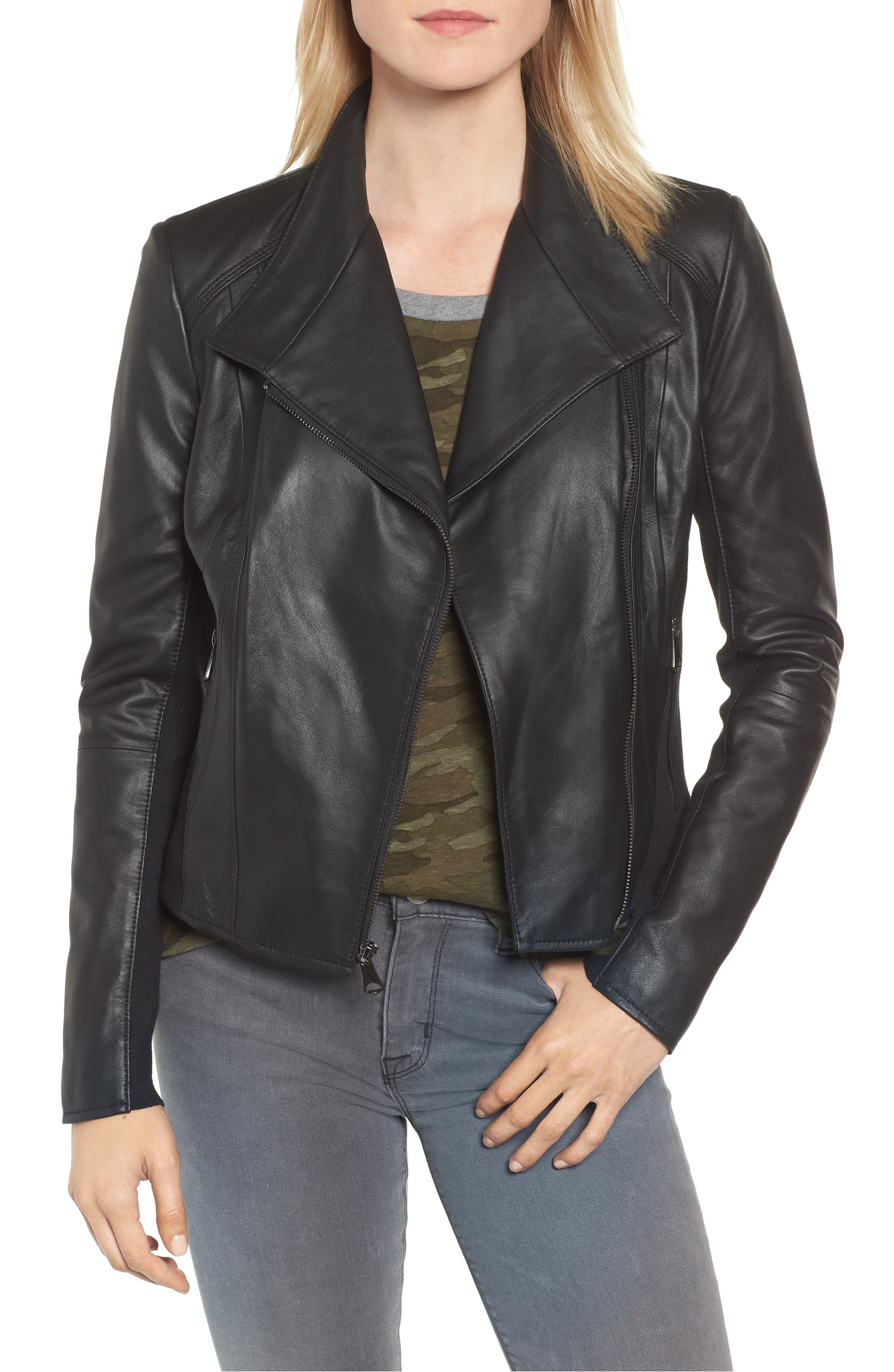 womens-black-stand-collar-leather-jacket (1) Women's Black Stand Collar Leather Jacket - Image 1