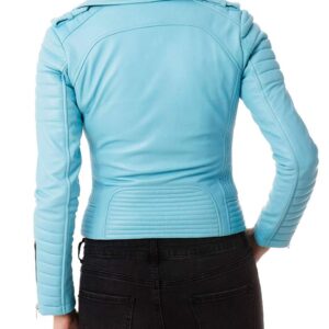 Back of zipper detailing and soft blue leather material