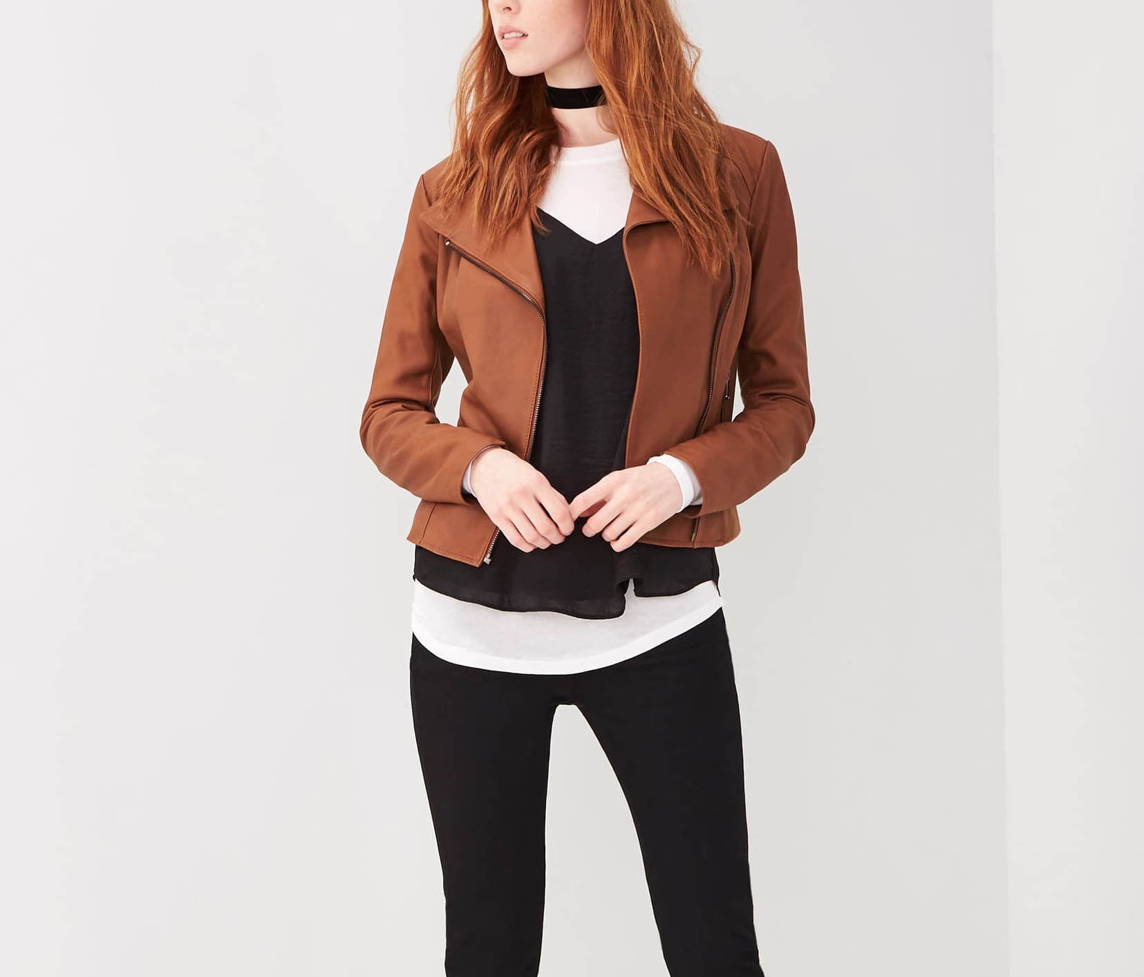 womens-brown-stand-collar-leather-jacket (3) Women's Brown Stand Collar Leather Jacket - Image 1