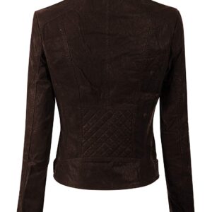 Back of soft suede texture and zipper details on women's moto jacket