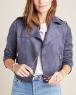 Women's Dark Gray Moto Biker Jacket - Image 2
