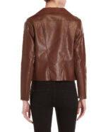 Women's Front Open Brown Leather Jacket - Image 2