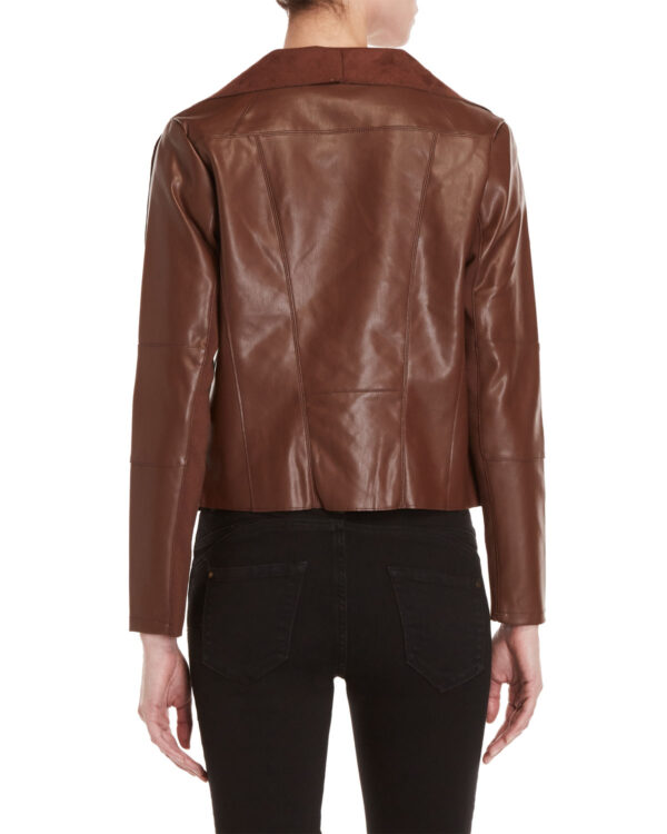 Women's Front Open Brown Leather Jacket - Image 2