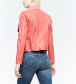 Women's Front Open Dark Pink Leather Jacket - Image 2